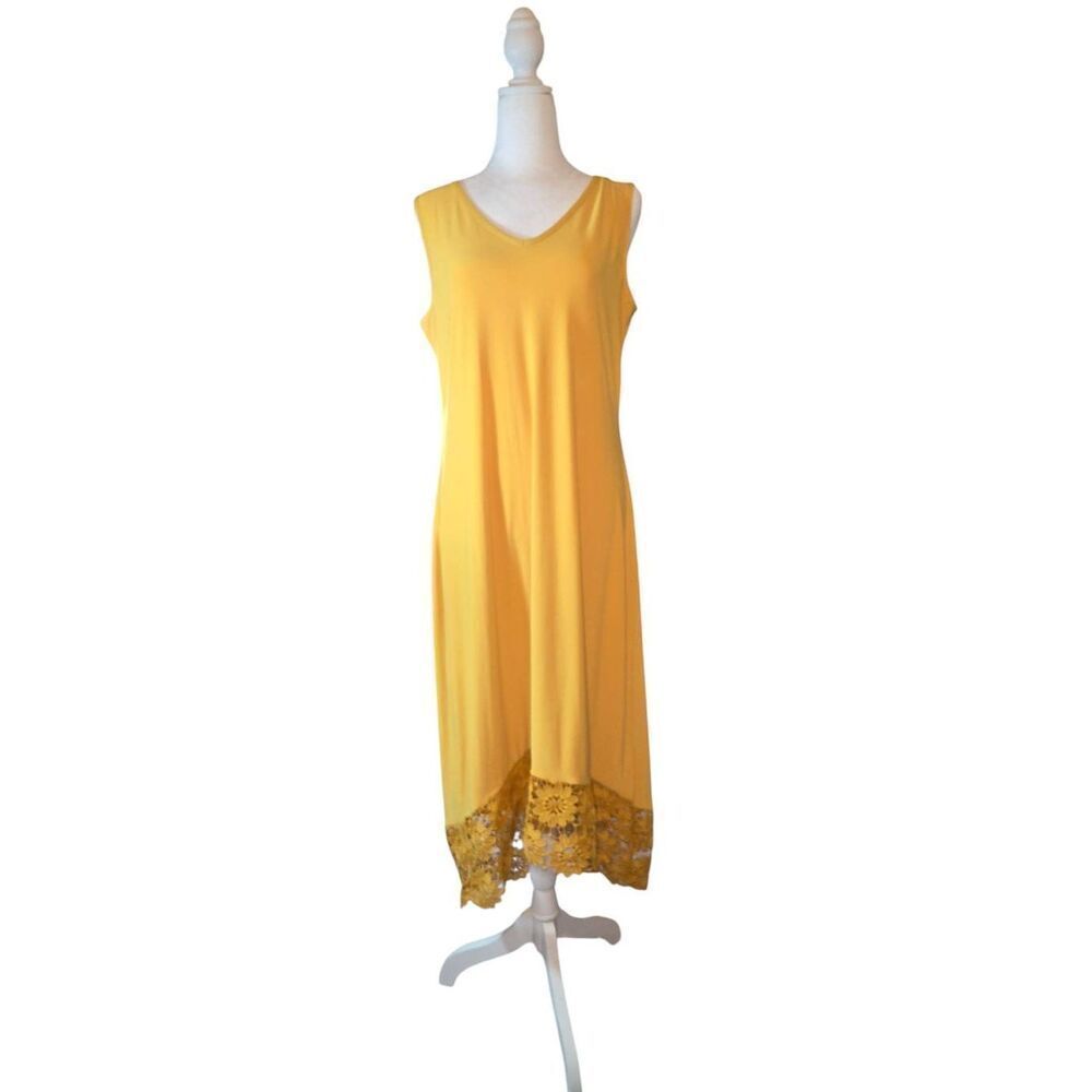 Nina Leonard Women's Size Large Yellow Hi-Low Bodycon Maxi Dress